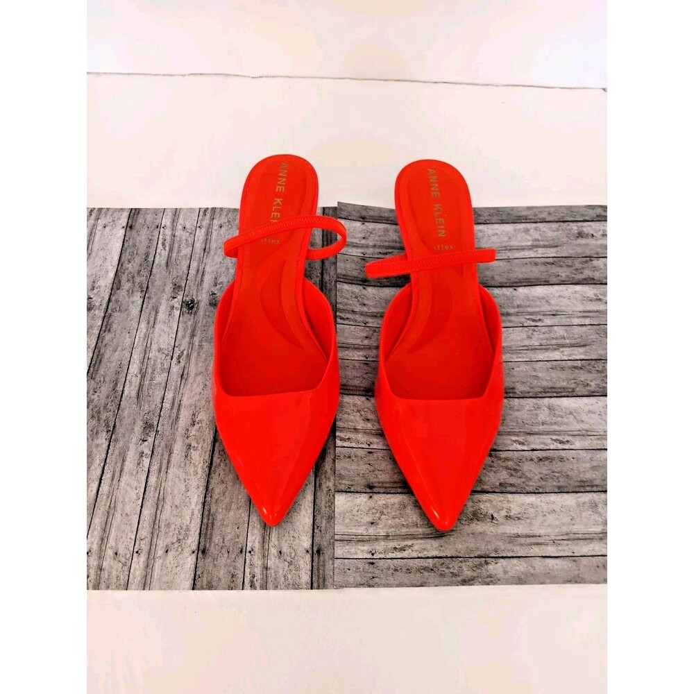 Anne Klein iFlex Bright Orange Patent Pointed Toe Slingback Kitten Heels 8.5